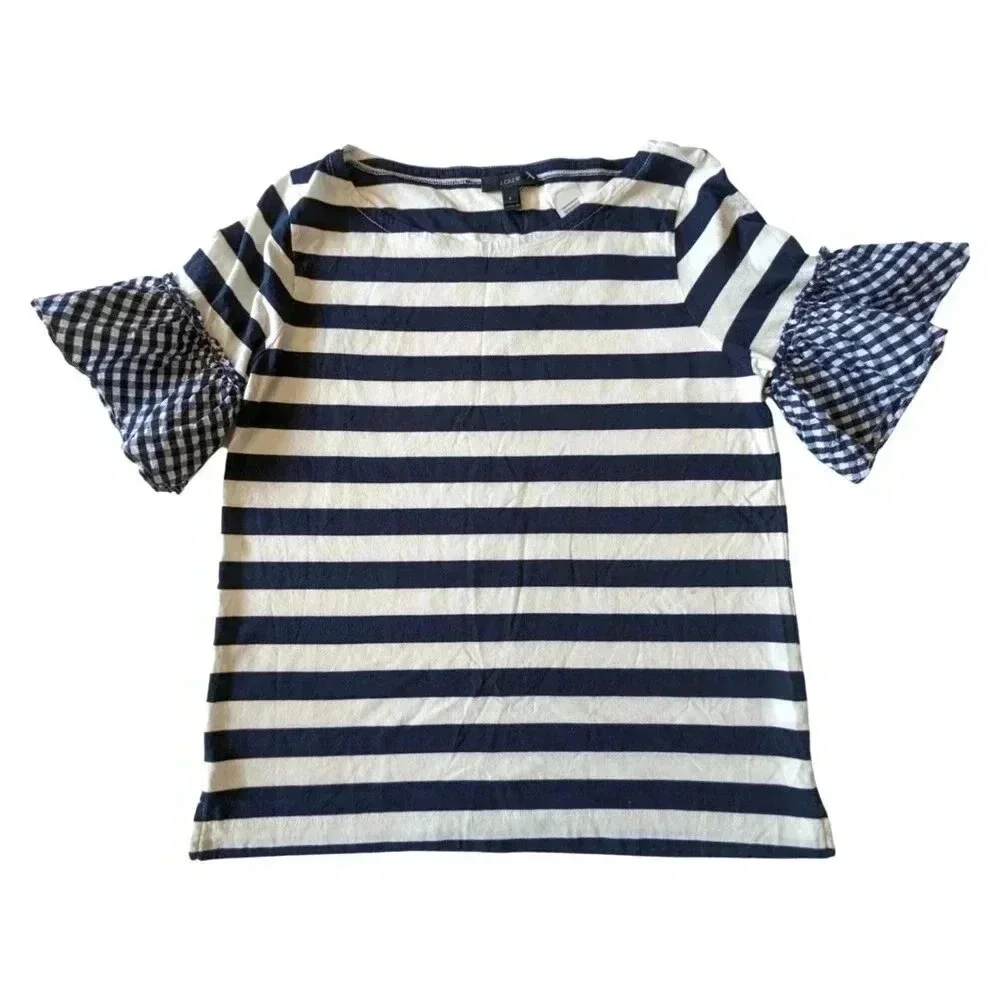 J. CREW Striped Ruffle Sleeve Nautical Top Size S